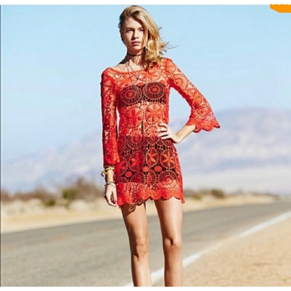 SOLD☆Crochet Lace Coachella Swimsuit Cover-up M - Picture 3 of 7